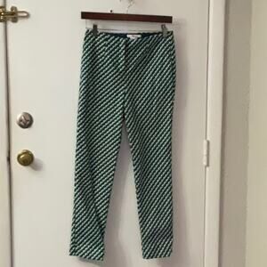 Boden Kensington Cotton Cuffed Ankle Trouser Pants 2R Navy Blue/Green Spring